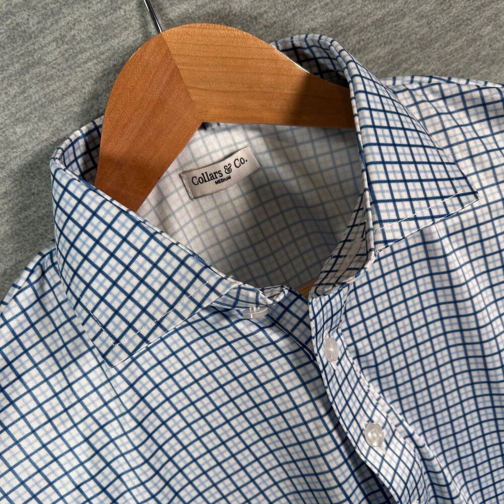 Collars & Co Dress Collar Polo Shirt Mens Medium Blue White Check  Business NWOT